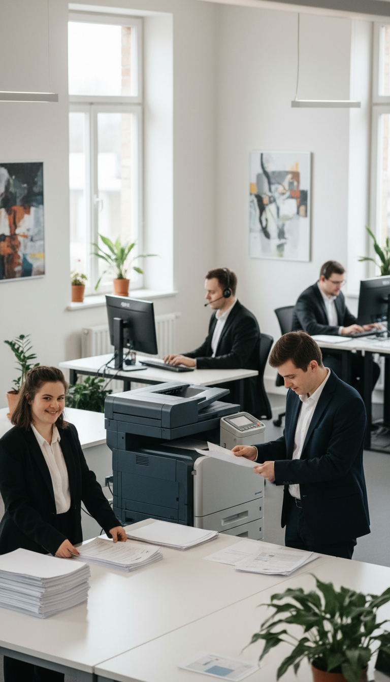 personnes en situation de handicap mental travaillant dans un environnement professionnel, sans texte en anglais ni fauteuil roulant